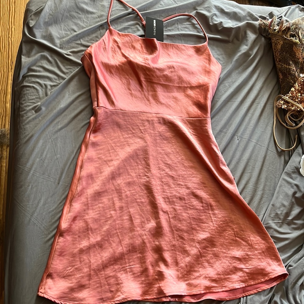 NWT Fashion Nova Satin Cowl Neck Mini Dress